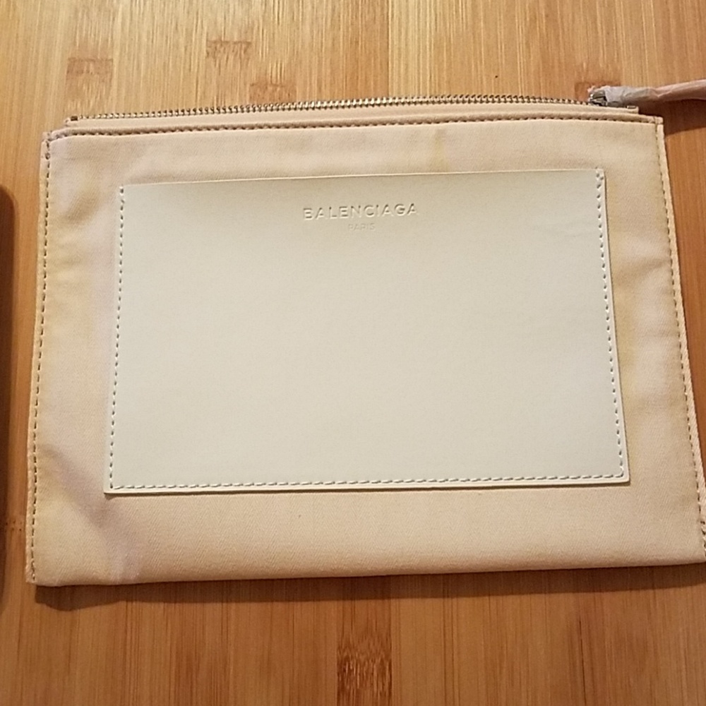 Balenciaga Paris Cosmetic Pouch Tan Canvas